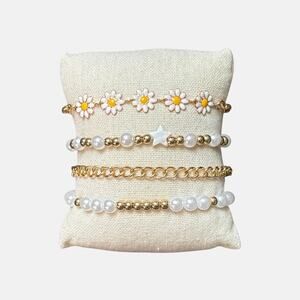 Daisy Flower Pearl Bracelet Set